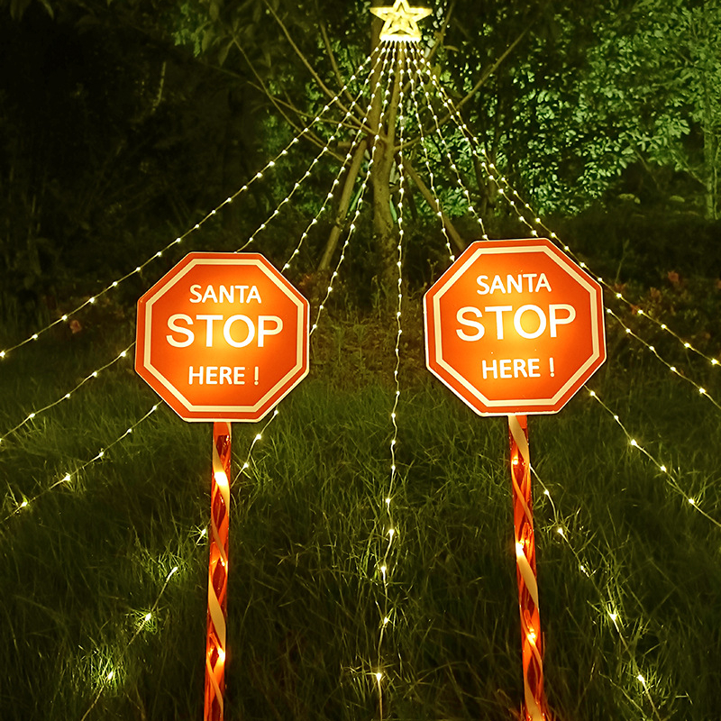 1 pack one tow two solar power stop sign christmas light sign christmas decoration ambient light led walking stick light outdoor lawn garden light details 4