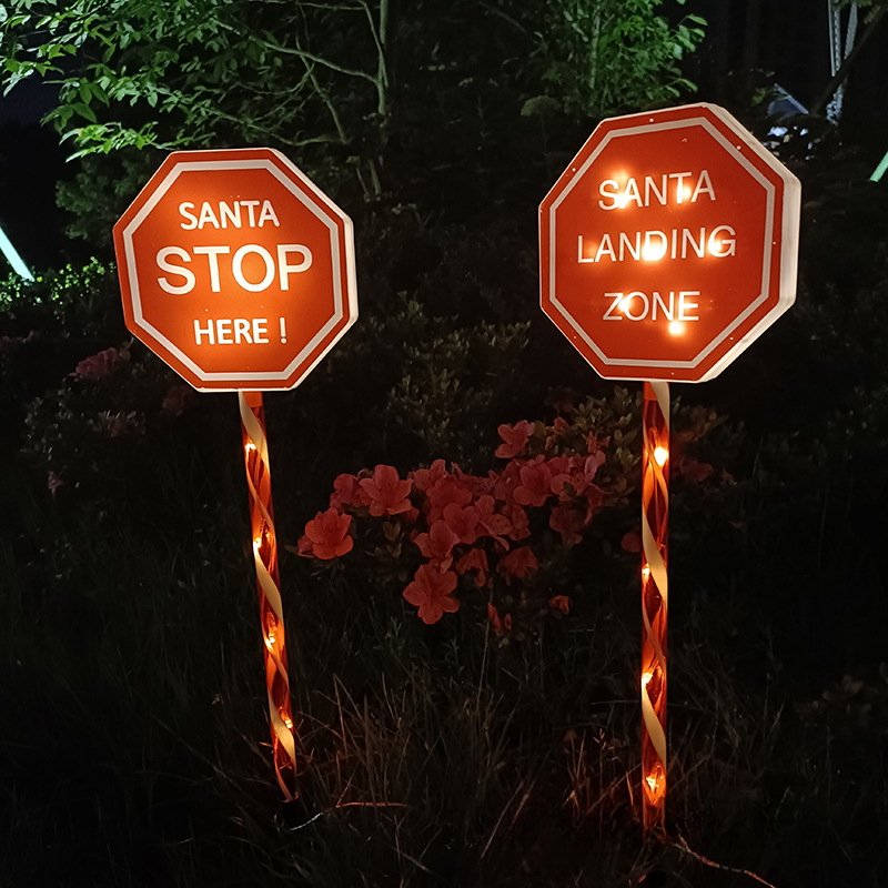 1 pack one tow two solar power stop sign christmas light sign christmas decoration ambient light led walking stick light outdoor lawn garden light details 3