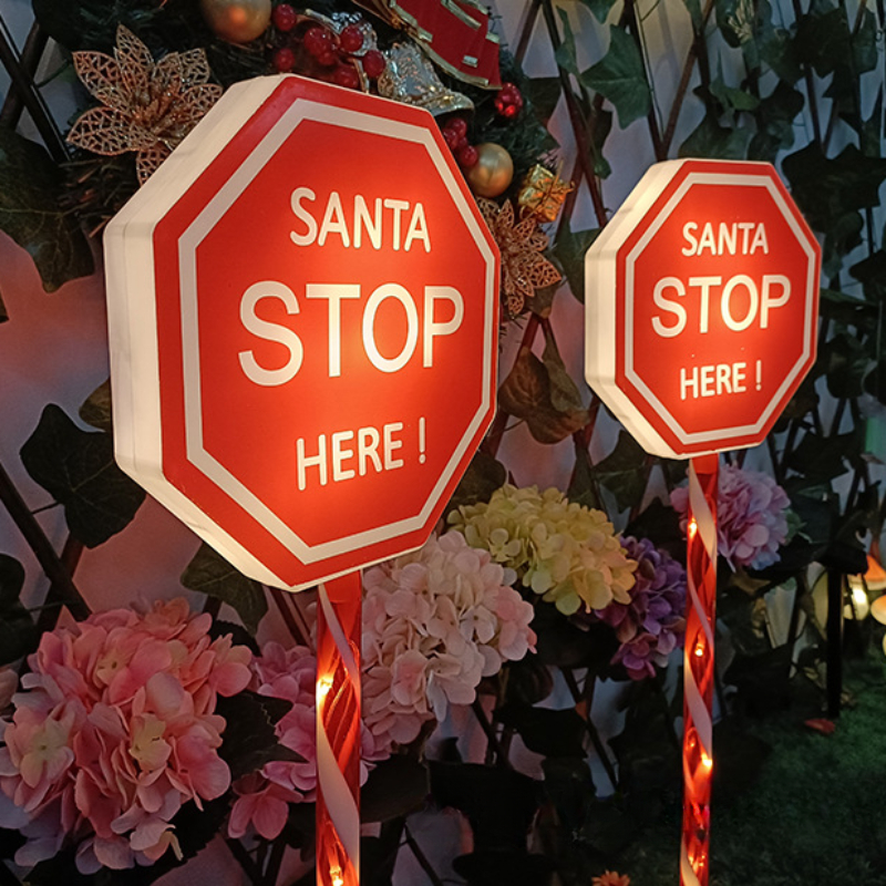 1 pack one tow two solar power stop sign christmas light sign christmas decoration ambient light led walking stick light outdoor lawn garden light details 5