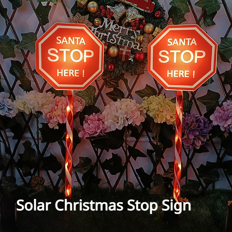 1 pack one tow two solar power stop sign christmas light sign christmas decoration ambient light led walking stick light outdoor lawn garden light details 1