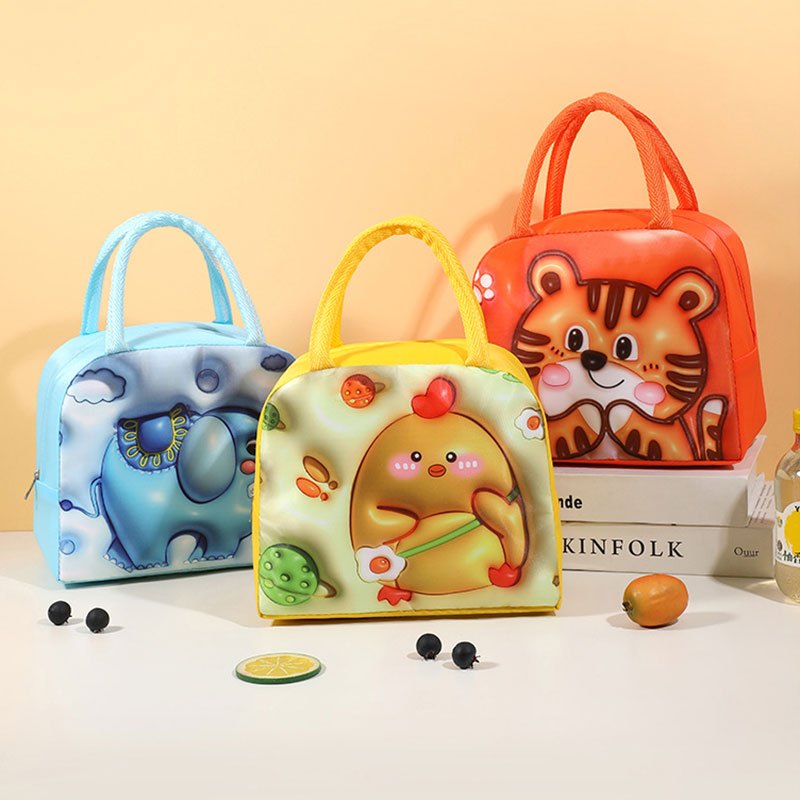 1pc Cute Children's Insulated Lunch Bag With 3d Pattern And Handle