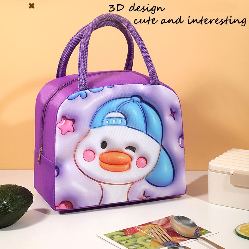 1pc Purple Cartoon Print Lunch Bag Portable Thickened Aluminum Foil  Insulated Bag For Office, School, Picnic, Travel, Storage With Ice Pack
