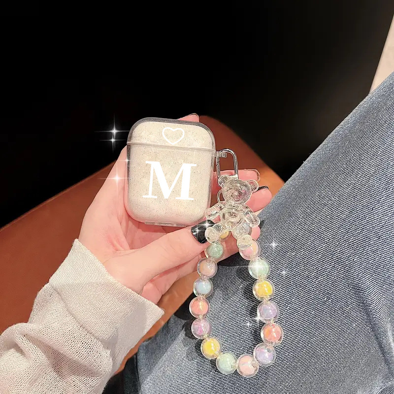 

Gradient Bear With Lanyard Beads Pattern Letter M & Heart Earphone Case For Airpods1/2, Airpods3, Airpods Pro, Airpods Pro (2nd Generation)