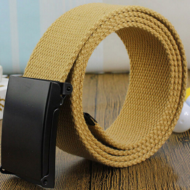 Khaki Military Nylon Canvas Belt, Men's Plastic Buckle Webbing Web Waist Belt,Temu