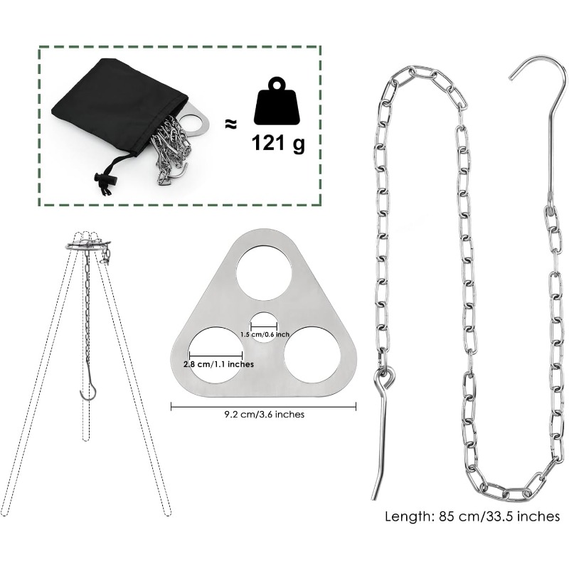 Stainless Steel Campfire Tripod with Adjustable Chain