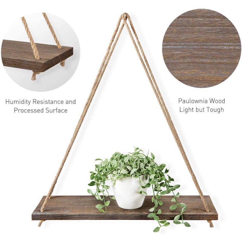 Boho Triangle Wooden Board Hanging Floating Shelf Wall - Temu