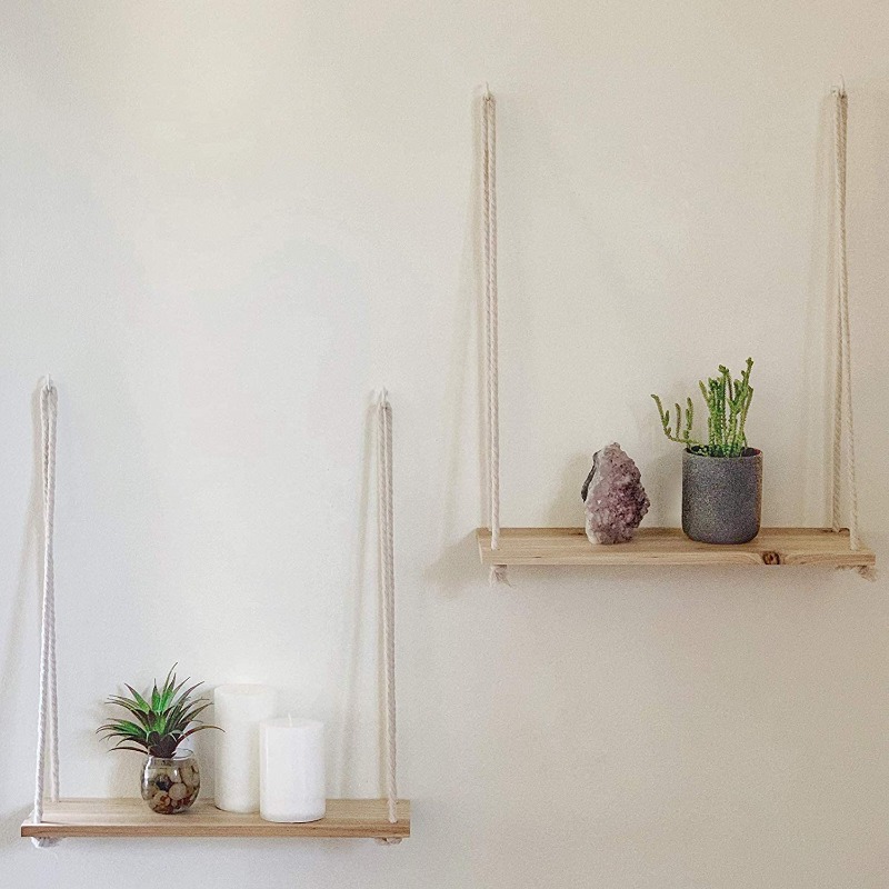 Rustic Wooden Shelves With Rope