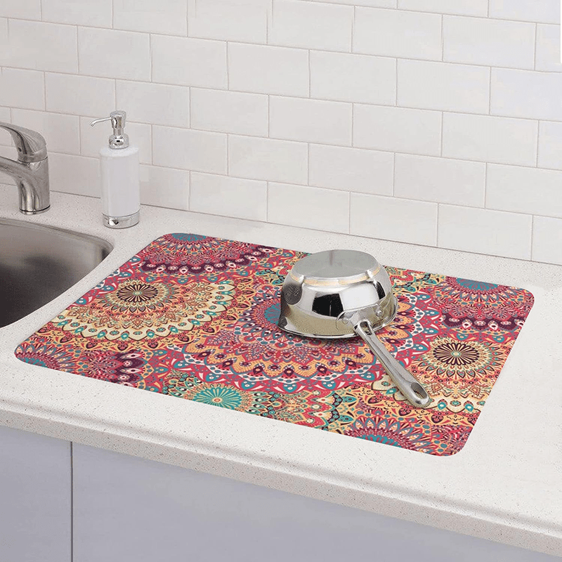 Ethnic Dish Drying Mat, Kitchen Counter Dish Drying Pad, Bohemian Hippie  Style Diatom Mud Absorbent Dish Draining Mat, Coffee Maker Mat, Kitchen  Countertop Draining Mat, Kitchen Supplies - Temu