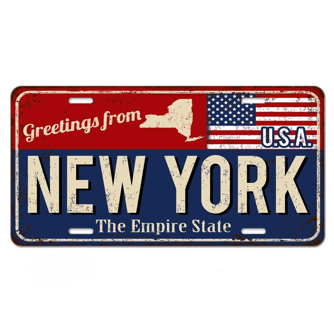 

Greetings From New York Vintage Rusty Metal Sign With American Flag Car Front License Plate, Vanity Tag, Aluminum Novelty License Plate, 6x12inch