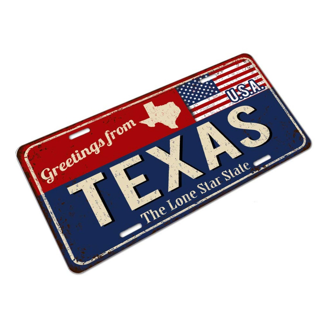 Grüße Aus Texas Vintage Rostiges Metallschild Mit Amerikanischer Flagge,  Dekoratives Auto-Nummernschild Vorne, Kosmetikanhänger, Neuheits-Autoschild