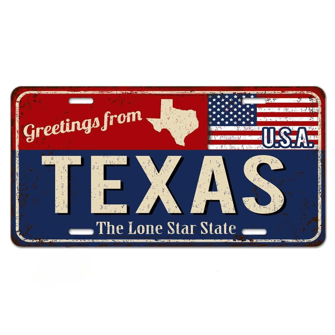 Grüße Aus Texas Vintage Rostiges Metallschild Mit Amerikanischer Flagge,  Dekoratives Auto-Nummernschild Vorne, Kosmetikanhänger, Neuheits-Autoschild