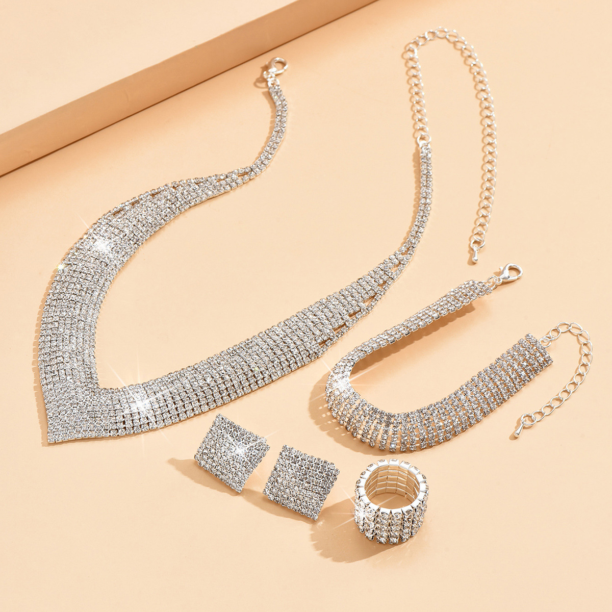 Earrings Necklace Plus Bracelet Shining Jewelry Set - Temu
