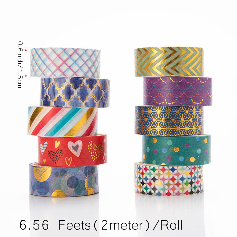 10Pcs Geometric Colorful Washi Tape Masking Stickers Scrapbooking Tape DIY  Album