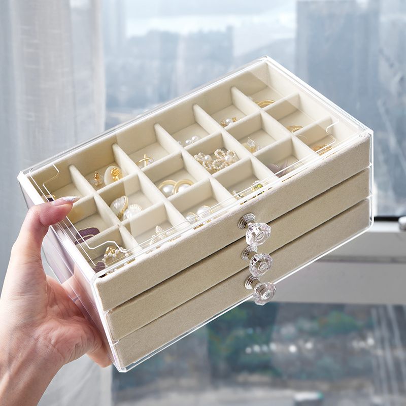 3 tier Jewelry Storage Drawer Box With Clear Lid Soft - Temu