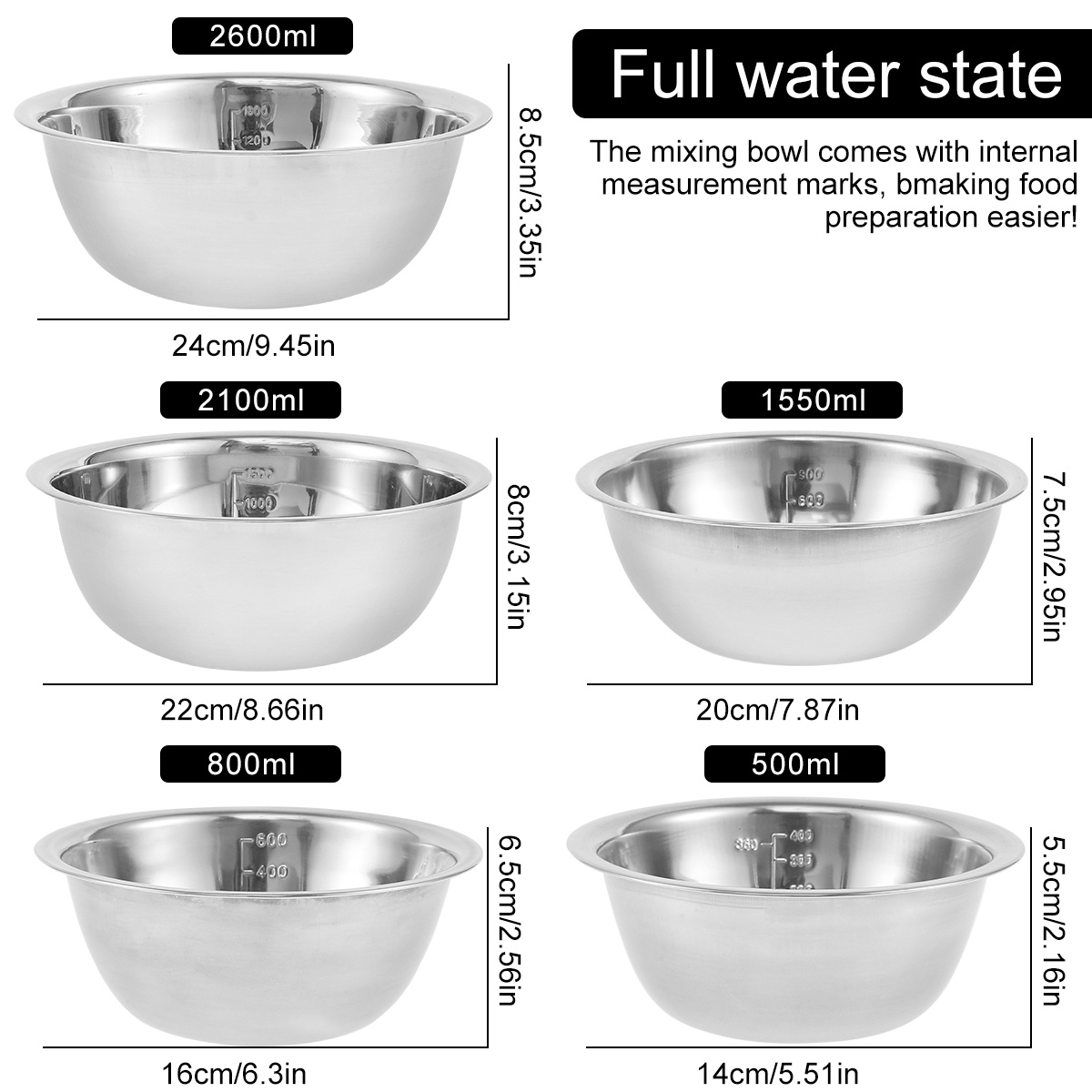 3Pcs Stainless Steel Large Capacity Soup Bowl Multifunctional Soup Pot  Salad Mixing Food Container with Lid (Silver)