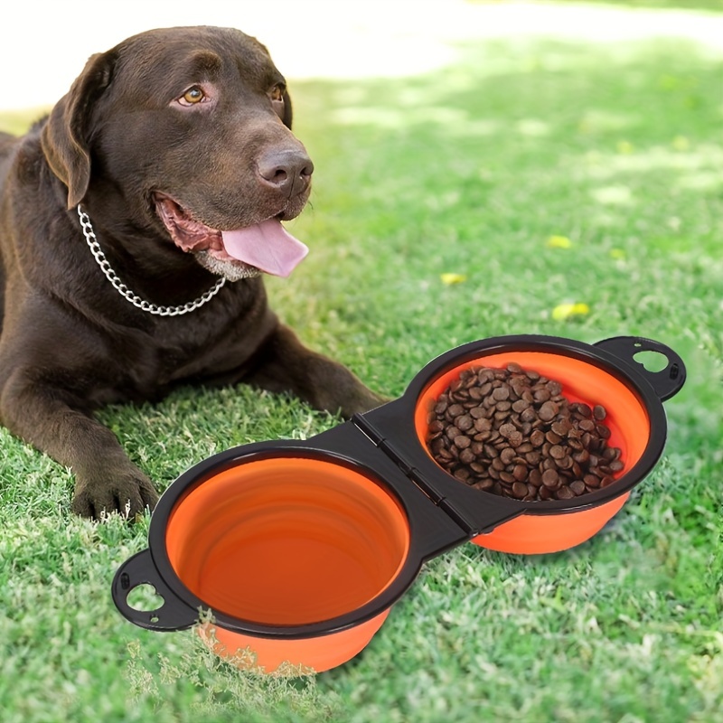 Collapsible Double Dog Bowl Portable Silicone Pet Food - Temu