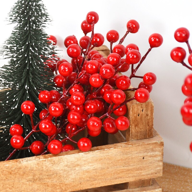 10Pcs Mini Rich Red Artificial Berry Stems,Christmas Red Berries Holly  Berry Branches for Christmas Tree Decor DIY Craft 