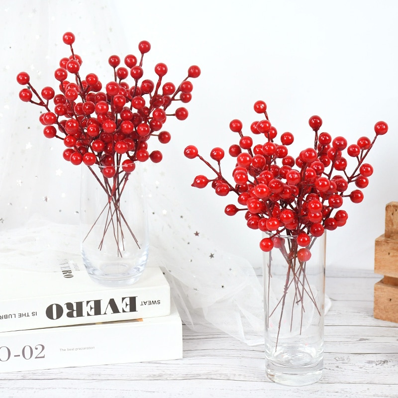 5pcs Artificial Red Berry Stems Christmas Foam Fruit Flower Branch