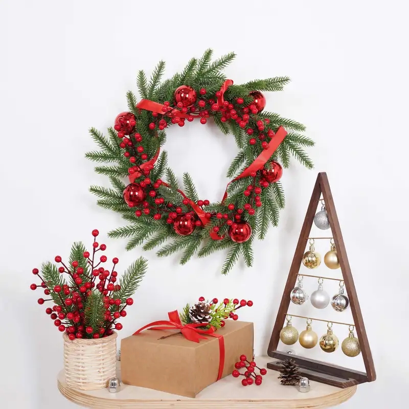 4 Christmas Picks Red and Gold Apple Leaf Parcel Decoration, Wreaths,  Crackers, Cakes, Crafts Etc 