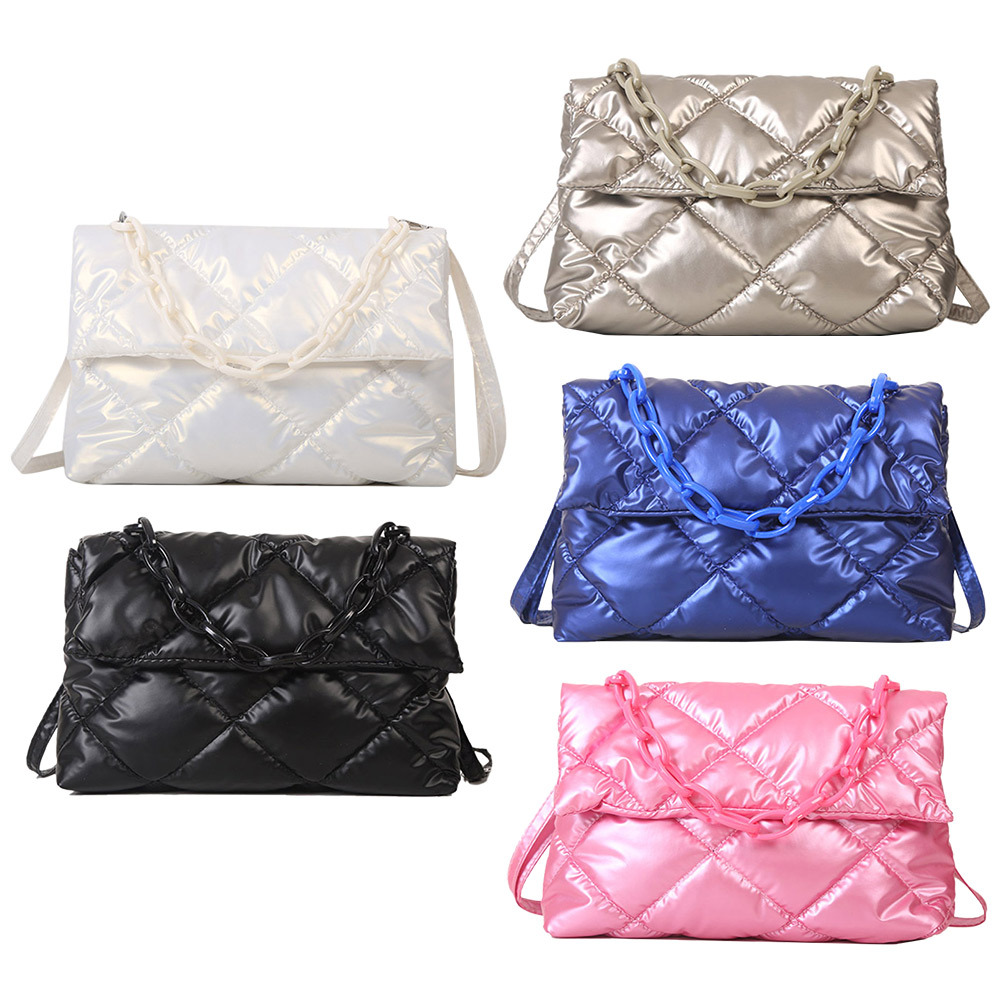 Rhombus Quilted Crossbody Bag, Patent Leather Chain Shoulder Bag