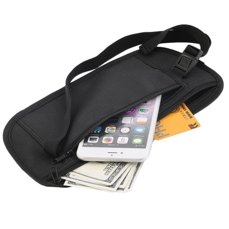 E-shop 1 Stück Tragbare Reißverschluss-Gürteltasche/Hüfttasche mit verstellbarem Gurt – Leichtes Reiseaccessoire für Pass, Karten, Bargeld –