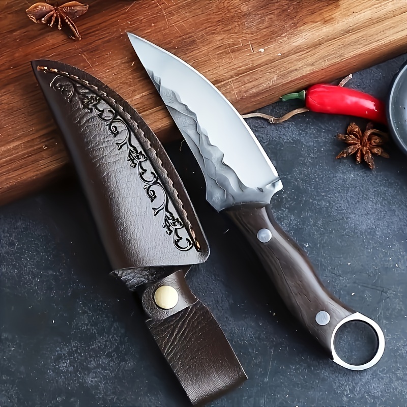 Fixed Blade Carbon Steel Meat Cleaver Knife-14 Functional Full Tang Chefs  Knife With Leather Sheath-personalized Christmas Gift for Dad 