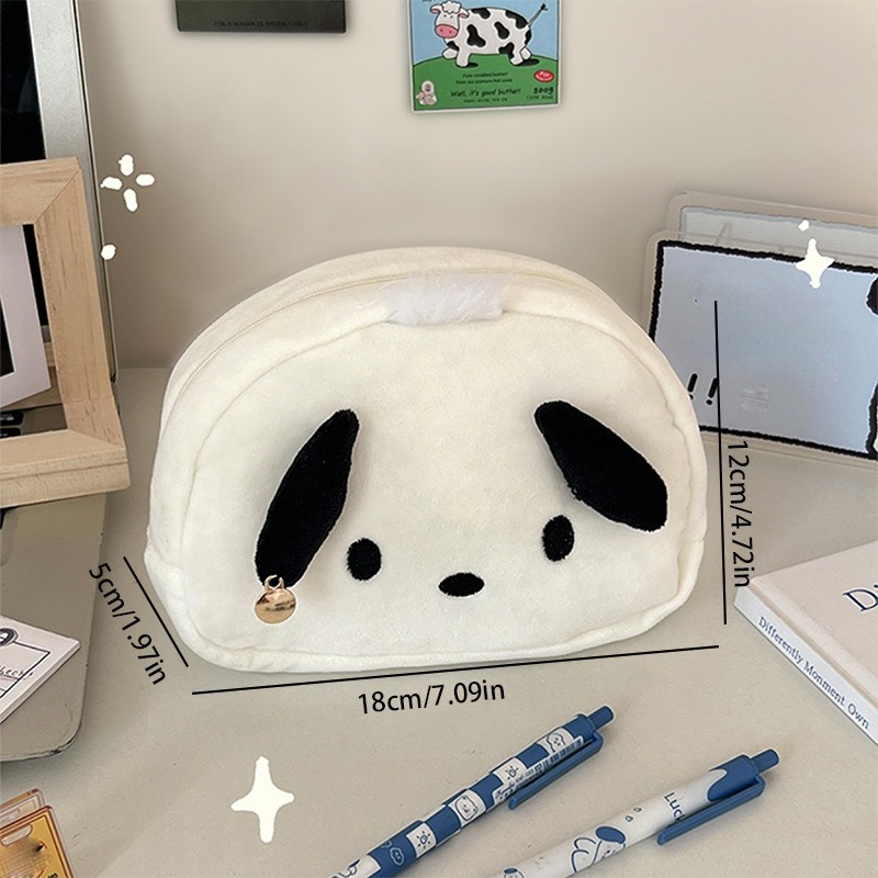 1pc Kawaii Black White Dog Large Capacity Plush Pencil Bag Cute Pencil  Cases Pouch Stationery Organizer Holder Gift Prizes