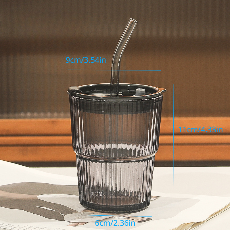 Ribbed Glass Tumbler With Lid And Straw, Origami Style Drinking Glass, Iced  Coffee Cups, Summer Winter Drinkware, Travel Accessories - Temu