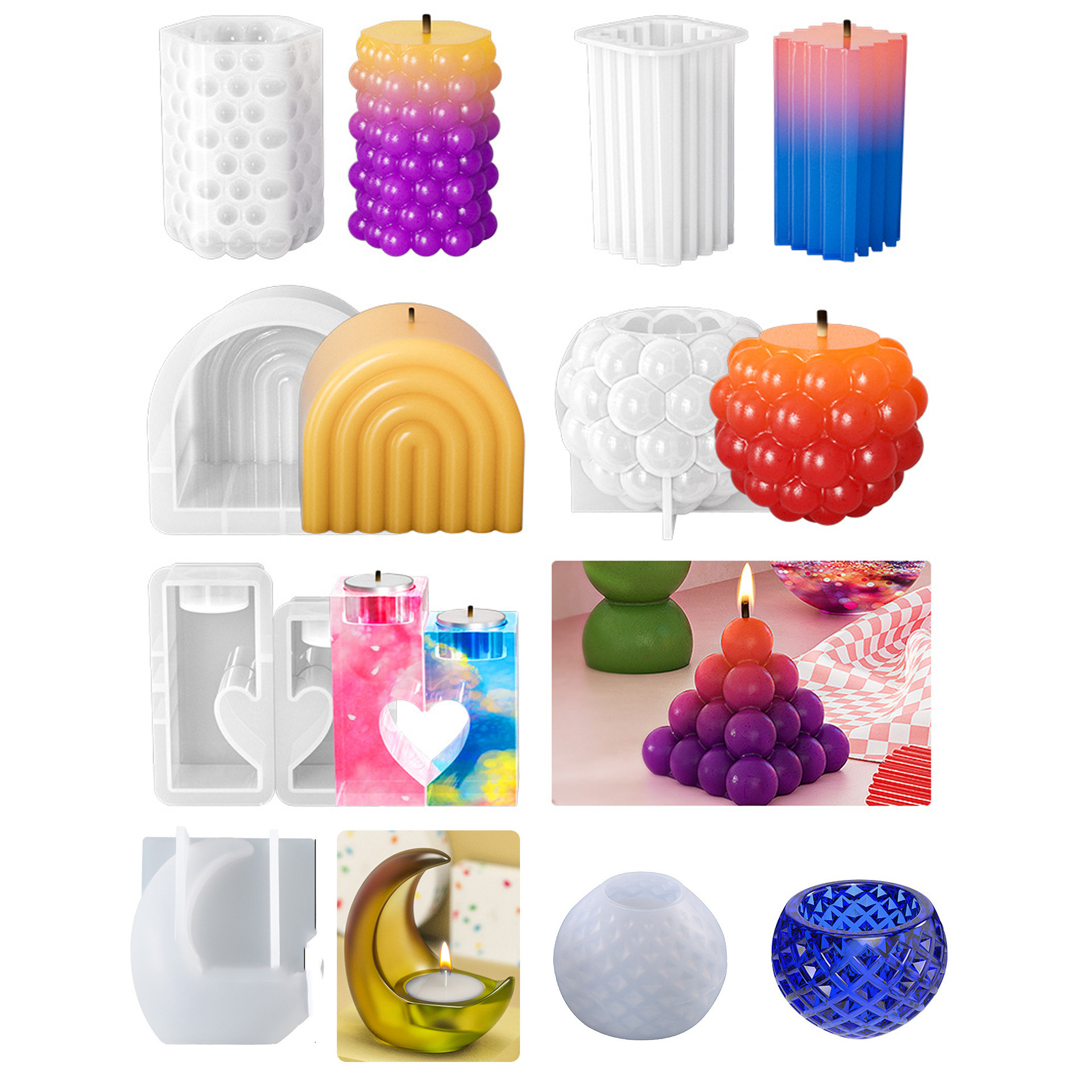 Silicone Bubble Column Candle Mold, Silicone Cylindrical Candles Mold,  Handmade Soy Wax Beewax Candle Making Tool 3 Styles 