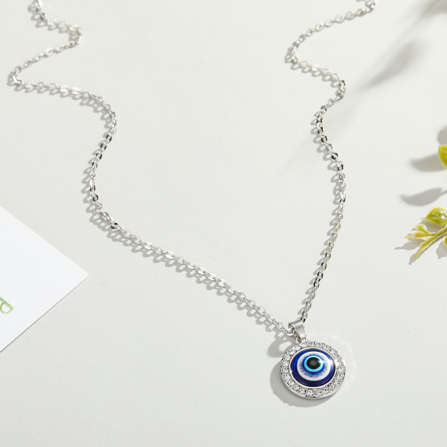 Rhinestone Devil's Eye Pendant Necklace