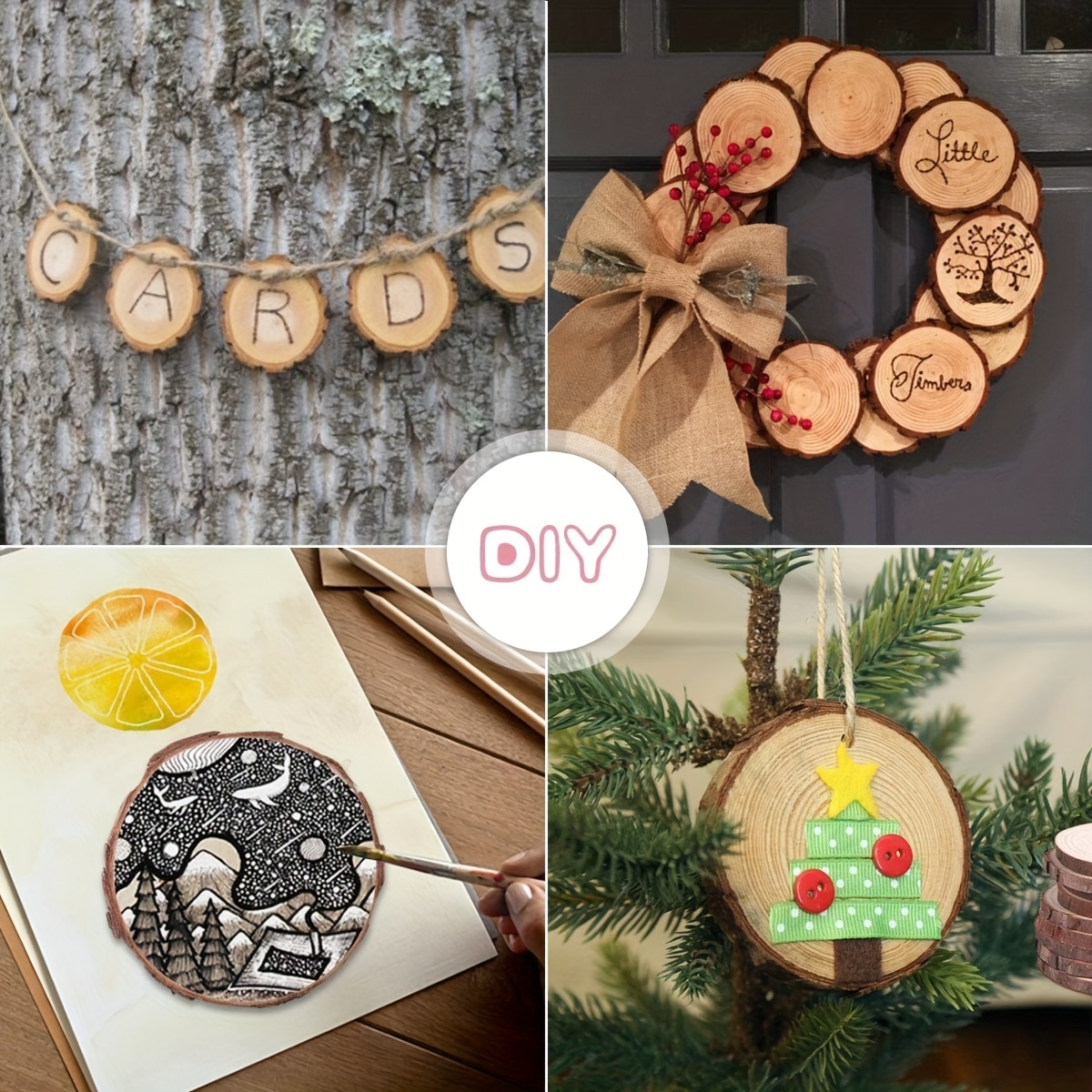 3 Pack 23-25cm Natural Wood Slices, Rough Wooden Circles With Bark, Blank  Round Wood Discs For Crafts, Christmas Decorations And Wedding Decorations