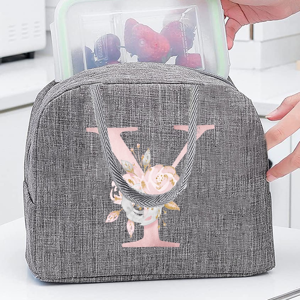 Gold Letter Print Insulated Lunch Bag Large Capacity Cooler Lunch Box  Portable Thermal Food Picnic For Camping Insulated Lunch Bags For School