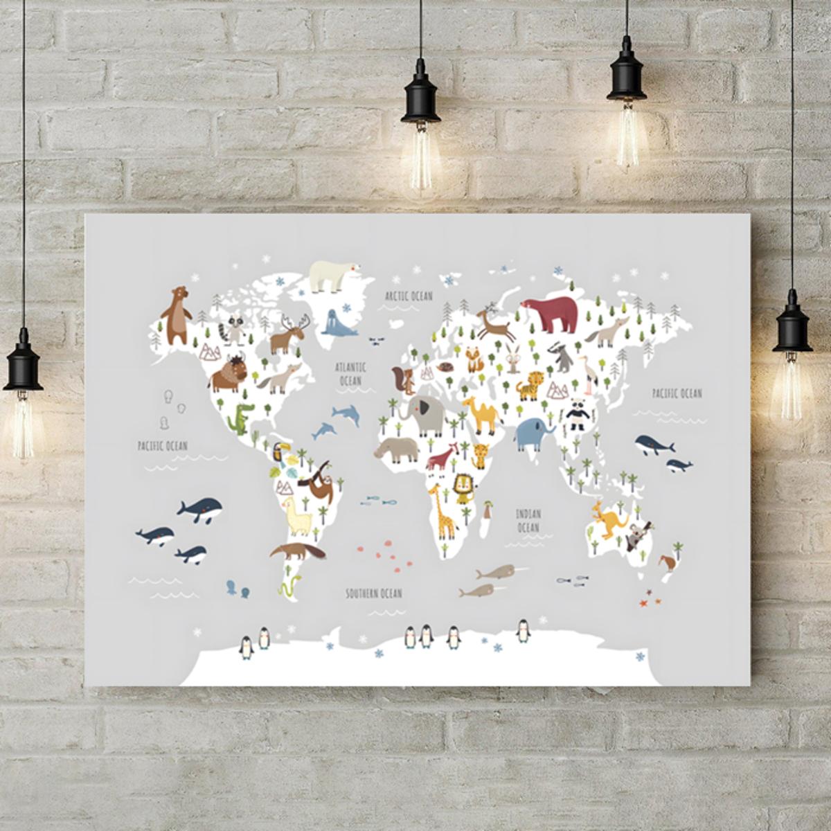 Animals of the World Map Poster