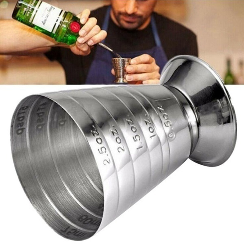 1pc, Stainless Steel Cocktail Shaker Measure Cup Dual Shot Drink Spirit  Measure Jigger Kitchen Bar Tools, Free Shipping For New Users