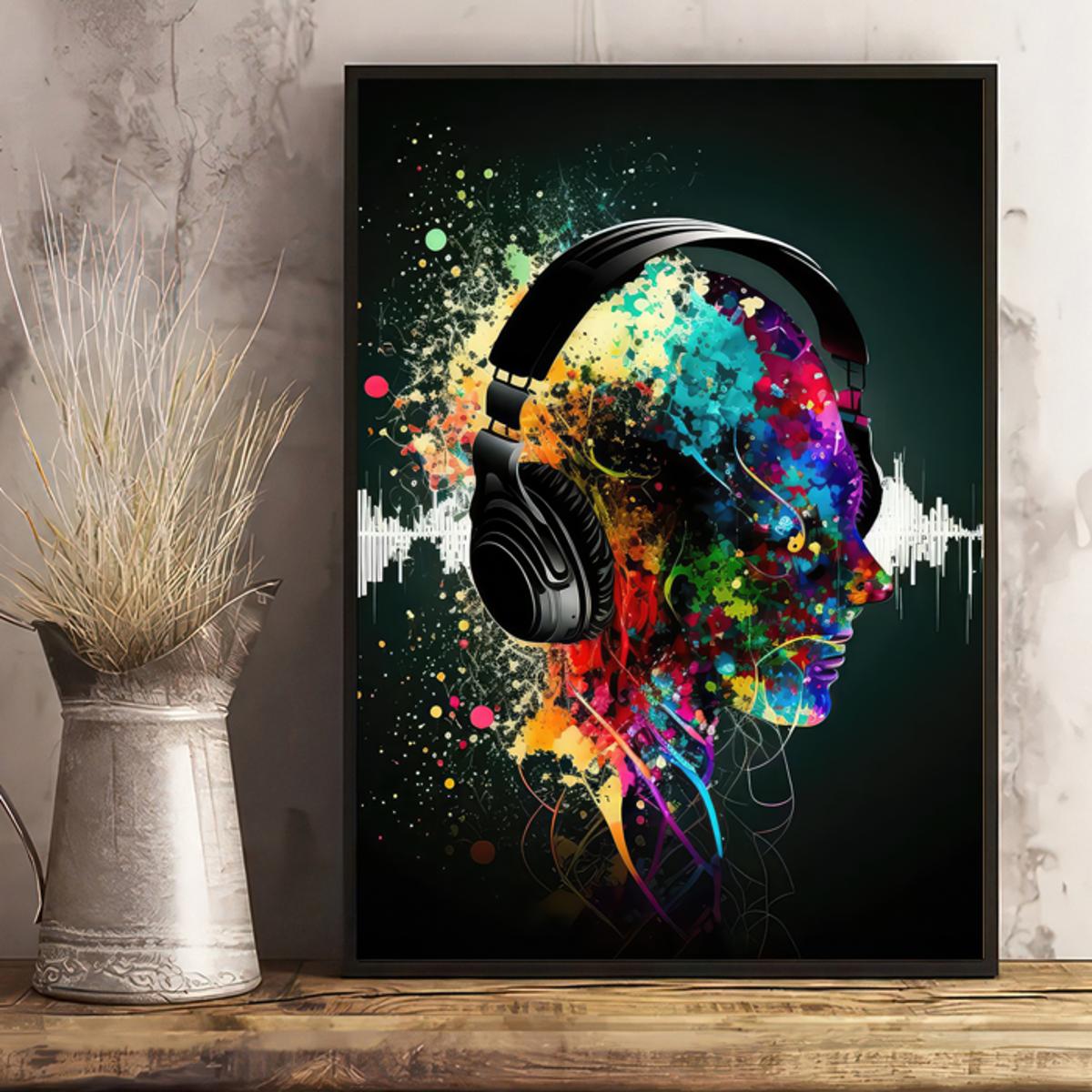 1pc Pinturas Em Tela De Arte, Pintura De Fone De Ouvido De Jogo Neon Punk Colorido