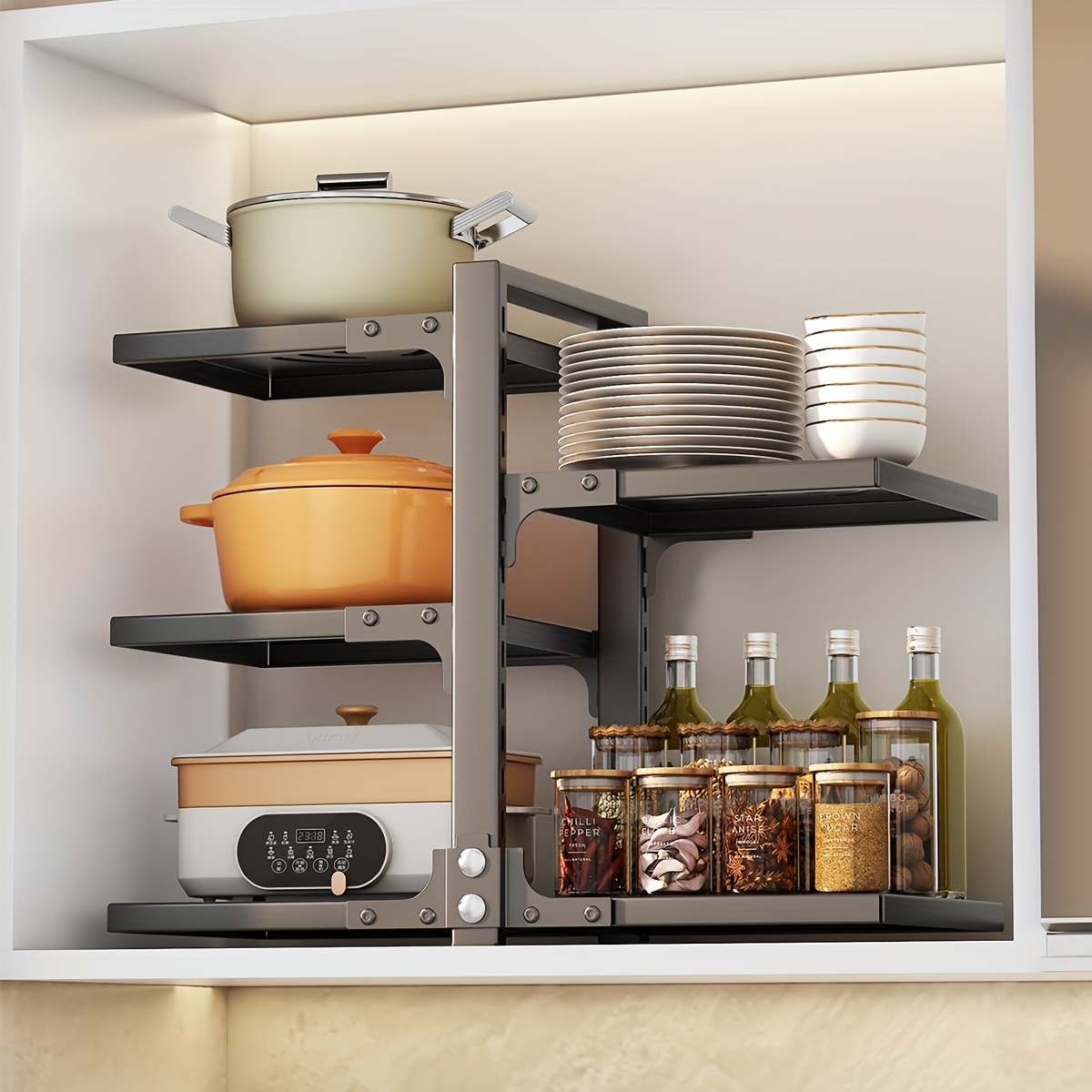 Adjustable Pan Pot Rack Under Sink Pot Holder Heavy Duty Kitchen Storage