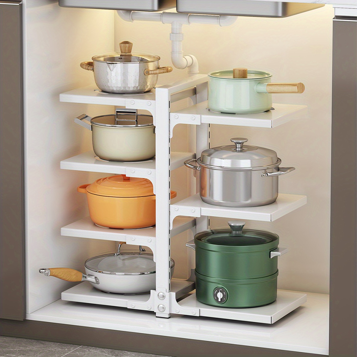 Adjustable Pan Pot Rack Under Sink Pot Holder Heavy Duty Kitchen Storage