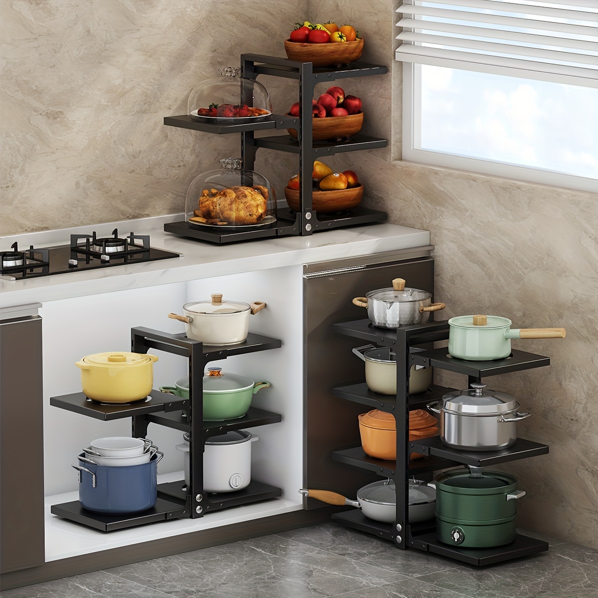 Adjustable Pan Pot Rack Under Sink Pot Holder Heavy Duty Kitchen Storage