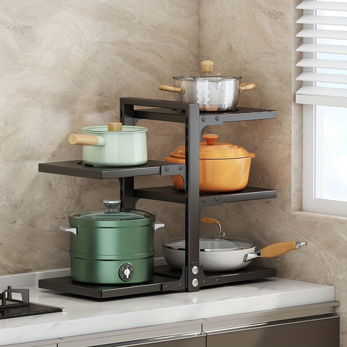 Adjustable Pan Pot Rack Under Sink Pot Holder Heavy Duty Kitchen Storage
