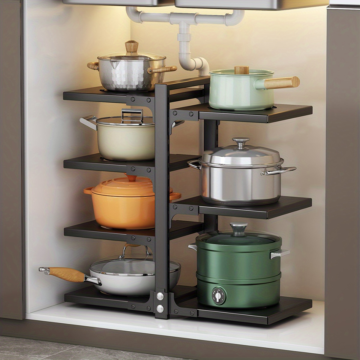 Adjustable Pan Pot Rack Under Sink Pot Holder Heavy Duty Kitchen Storage