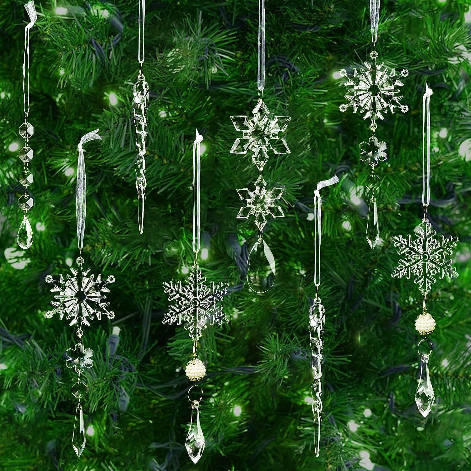  OuMuaMua Christmas Decorations Crystal Ornaments Set for Tree -  Acrylic DIY Ornaments Christmas Hanging Crystal Snowflake Decorations for  Christmas Tree Winter Party Supplies : Home & Kitchen