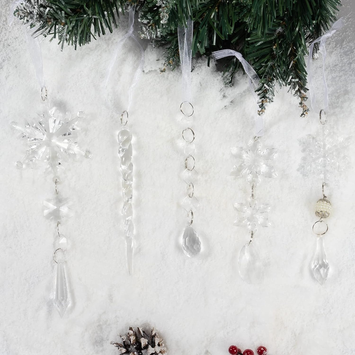 7pcs Crystal Christmas Ornaments for Christmas Tree Decorations-Hanging  Acrylic Snowflake and Icicle Ornaments with Drop Balls for Christmas Tree  New Year Party Decorations Supplies 