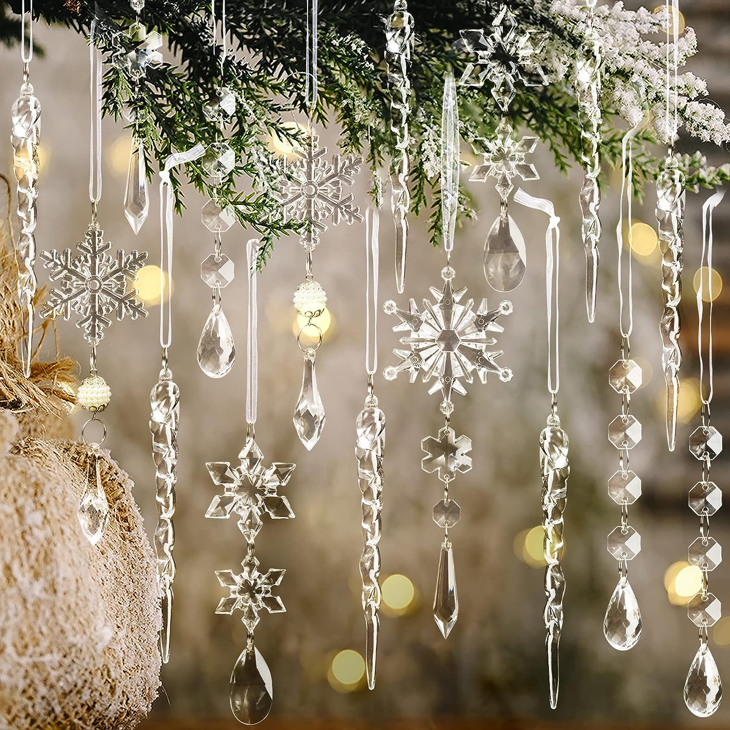 Crystal Icicle 5, Christmas Decorations with Hanging Crystals