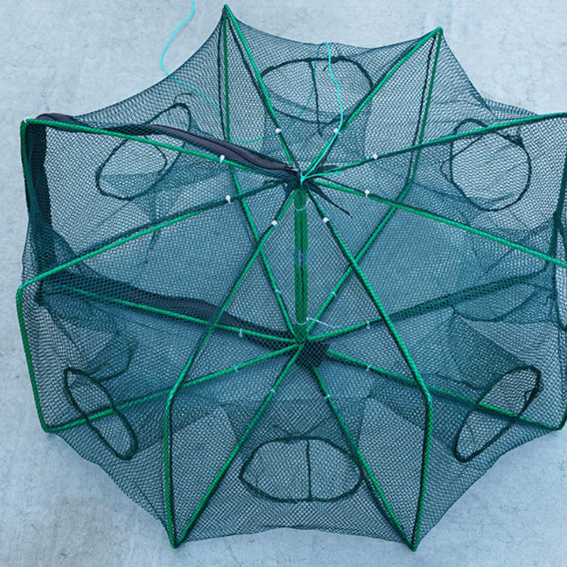1pc 6 Holes Fishing Bait Trap Net, Foldable Fish Crayfish Shrimp Cage Net,  Fishing Accessories