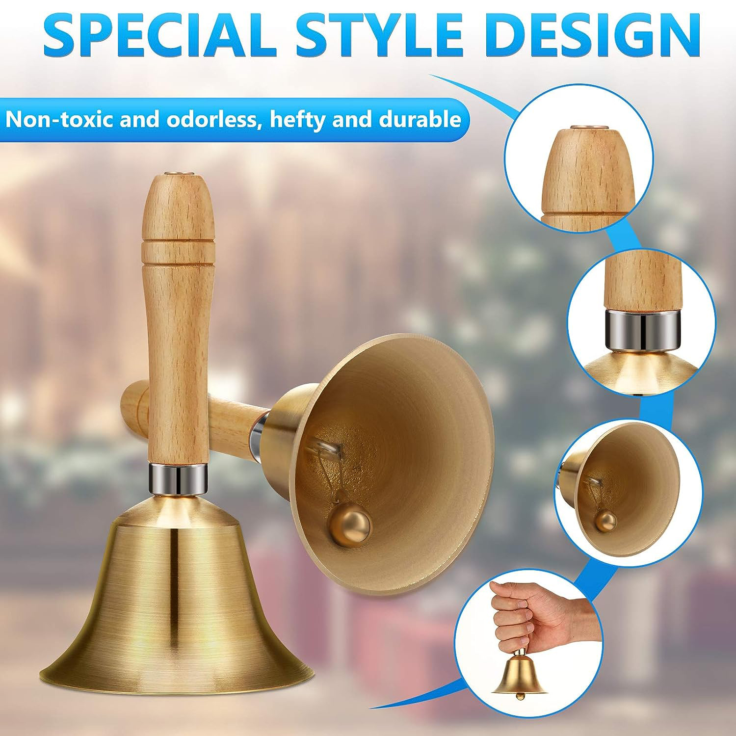 2Pieces Metal Hand Bells,Christmas Hand Bell,Musical Bell,for  Hotels,Schools,Restaurants