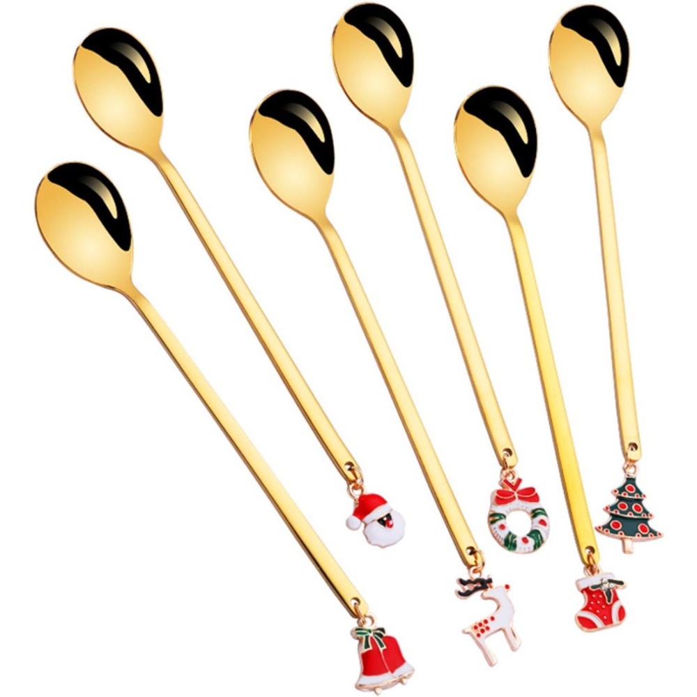4x Long Christmas Metal Spoons Set Xmas Party Cutlery Stainless Steel  Dessert Spoons Sugar Spoons for Latte Ice Cream Macchiato - AliExpress
