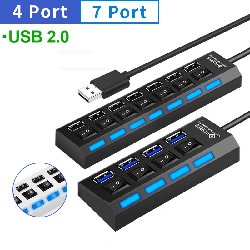 Hub USB 2.0, multiport USB, 7x ports USB, alimentation externe, 2,5 W -  PEARL