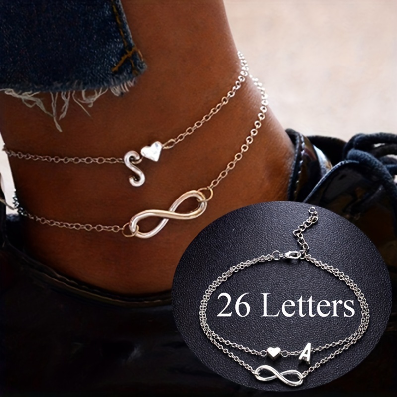 26 English Initial Letter Bracelet With Alloy Heart-shaped Charm Simple  Romantic Jewelry Gift - Temu