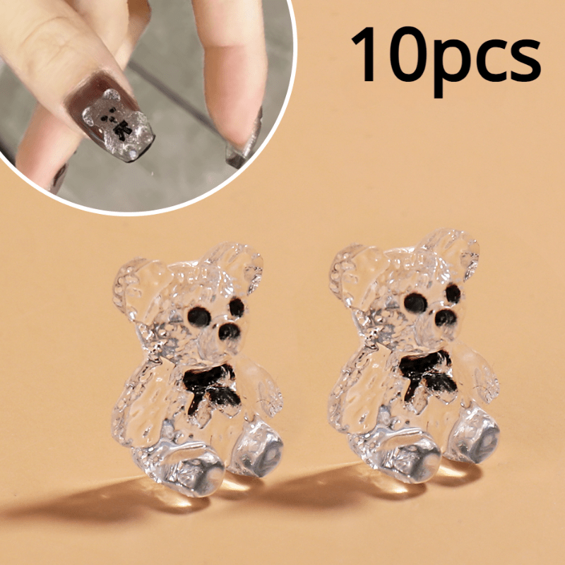 10pcs Resin 3D Teddy Bear Charms for Nail Art Decorations 