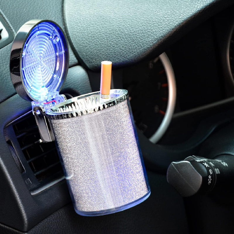 Car Ashtray With Lid Smell Proof, Detachable Car Ashtray With Light,  Ceramics Inner Car Smoking
